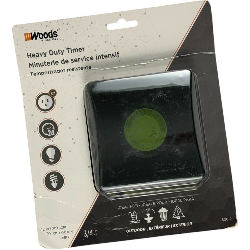 Woods Heavy Duty Timer 125Vac 60Hz 24 On/Off Settings CFL/LED Ready